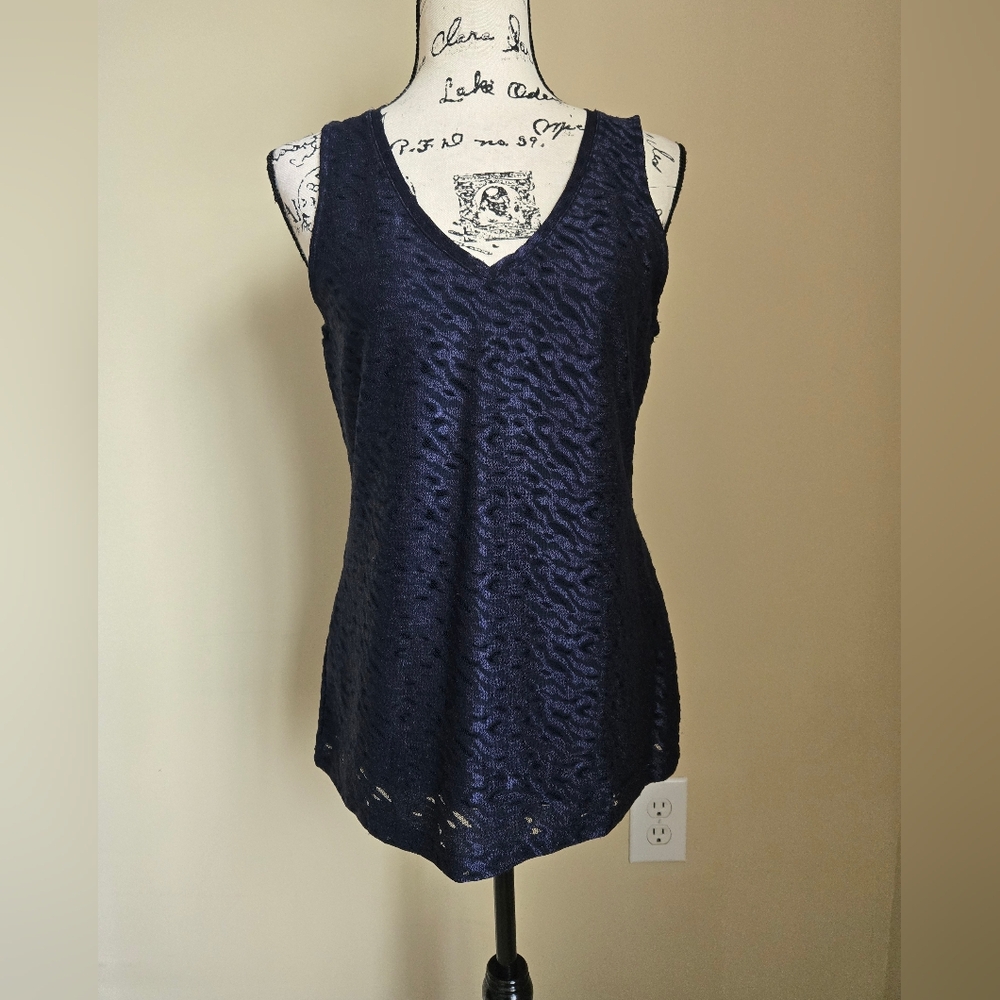 Banana Republic Sleeveless Top Womens M Textured Lace Overlay Navy Blue